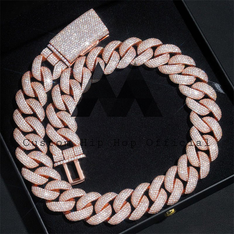 25MM Rose Gold Moissanite Cuban Chain - Iced Out Hip Hop Jewelry