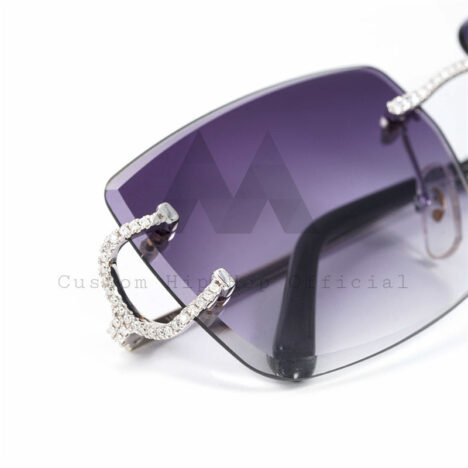 Stylish Purple Lens 925 Sterling Silver Iced Out Moissanite Diamond Sunglasses - Image 2