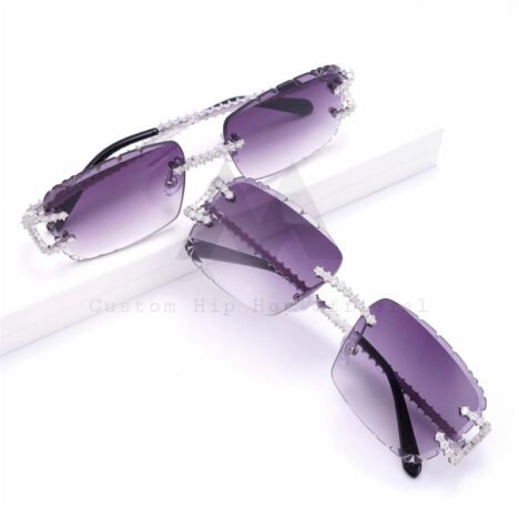 Men's Iced Out Moissanite Diamond Sunglasses, 925 Silver, Purple Lens, Hip Hop Style - Image 2