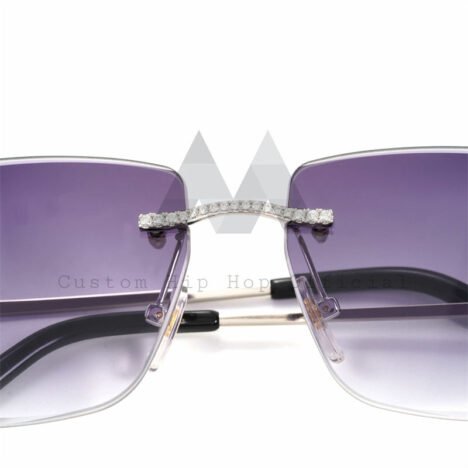 Stylish Purple Lens 925 Sterling Silver Iced Out Moissanite Diamond Sunglasses - Image 4