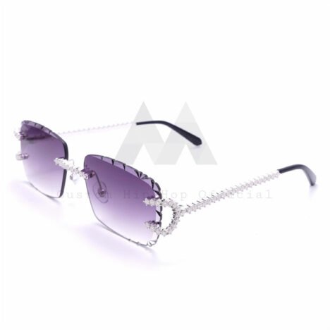 Men's Iced Out Moissanite Diamond Sunglasses, 925 Silver, Purple Lens, Hip Hop Style - Image 4