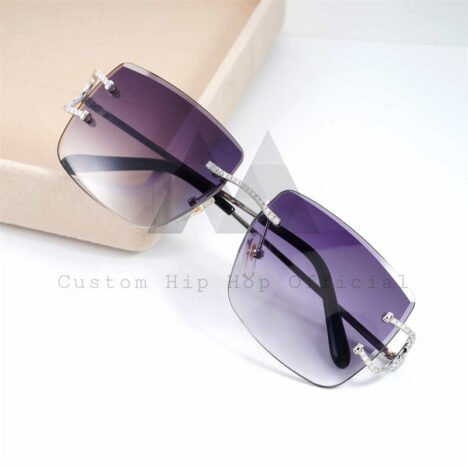 Stylish Purple Lens 925 Sterling Silver Iced Out Moissanite Diamond Sunglasses - Image 6