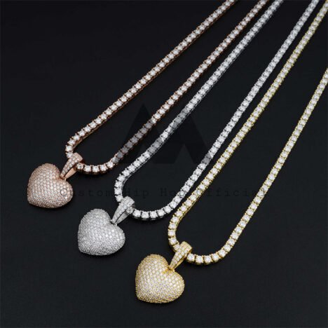 4MM Moissanite Tennis Chain with Heart Pendant - Hip Hop Iced Out Jewelry