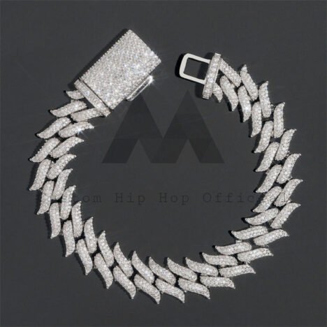 Men's Iced Out 15MM Silver 925 Moissanite Cuban Bracelet, Hip Hop Jewelry