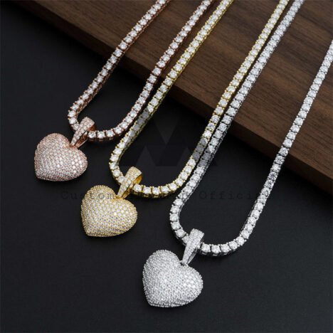 4MM Moissanite Tennis Chain with Heart Pendant - Hip Hop Iced Out Jewelry - Image 4