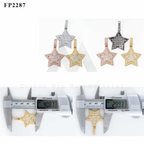 Iced Out Baguette Moissanite Star Pendant - Hip Hop Men's Fashion Jewelry