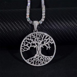 Solid Silver 2" Width Tree of Live Moissanite Diamond Pendant Fit For 4MM Tennis Chain - Image 3