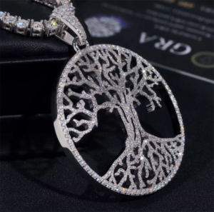 Solid Silver 2" Width Tree of Live Moissanite Diamond Pendant Fit For 4MM Tennis Chain - Image 4