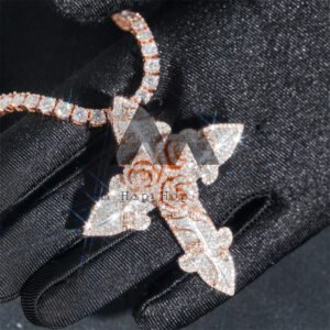 Rose Gold Moissanite Diamond Cross Pendant 2.5" Iced Out Flower Hip Hop Jewelry" - Image 3