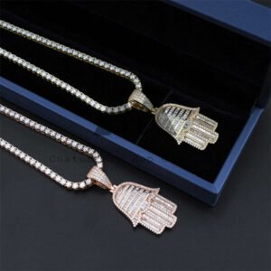 Men Jewelry Fit For 4MM Tennis Chain Hip Hop Pendant Moissanite Diamond Hamsa - Image 2