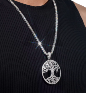 Solid Silver 2" Width Tree of Live Moissanite Diamond Pendant Fit For 4MM Tennis Chain - Image 5