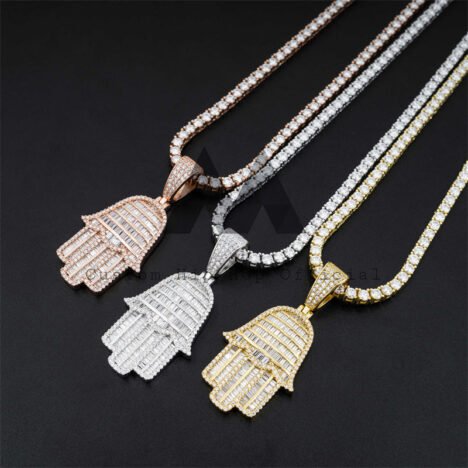 Men Jewelry Fit For 4MM Tennis Chain Hip Hop Pendant Moissanite Diamond Hamsa - Image 3