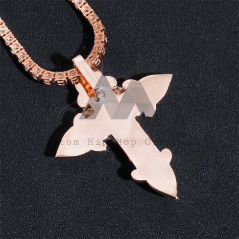 Rose Gold Moissanite Diamond Cross Pendant 2.5" Iced Out Flower Hip Hop Jewelry" - Image 5