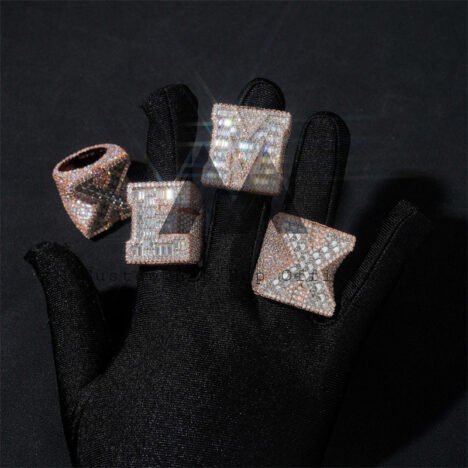 Rose Gold Two Tone Custom Initial Letter Ring ChampionShip Style Iced Out - Image 4