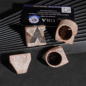 Rose Gold Two Tone Custom Initial Letter Ring ChampionShip Style Iced Out - Image 2