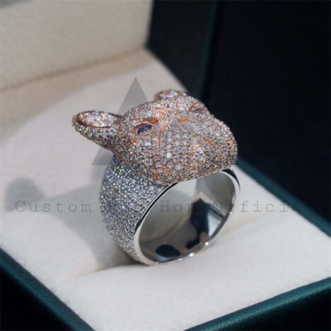 Custom Made Sterling Silver 925 3D Fully Iced Dog Head Moissanite Diamond Ring - Image 2