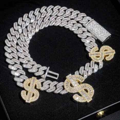 Men's 15MM Iced Out Moissanite Cuban Chain w/ Dollar Sign - Hip Hop Jewelry - Image 2