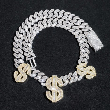 Men's 15MM Iced Out Moissanite Cuban Chain w/ Dollar Sign - Hip Hop Jewelry - Image 5