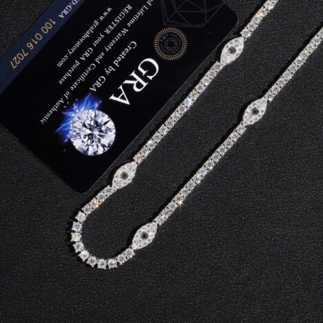 3MM Moissanite Tennis Chain Sterling Silver 925 w/ Evil Eye Charm - Hip Hop Jewelry - Image 5