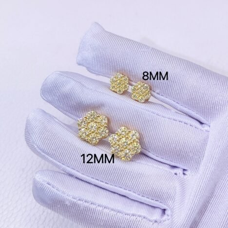 Yellow moisssnite cluster earrings 8mm 12mm sterling silver with gold plated - Image 4