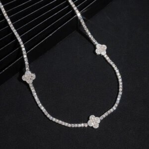 Baguette Moissanite Clover Tennis Chain 3MM Iced Out Sterling Silver - Image 3
