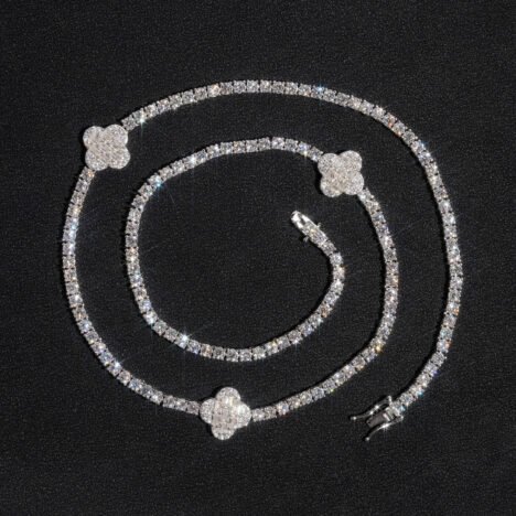 Baguette Moissanite Clover Tennis Chain 3MM Iced Out Sterling Silver - Image 2