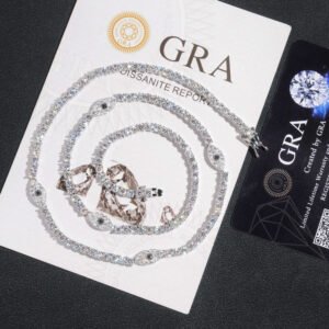 3MM Moissanite Tennis Chain Sterling Silver 925 w/ Evil Eye Charm - Hip Hop Jewelry - Image 2