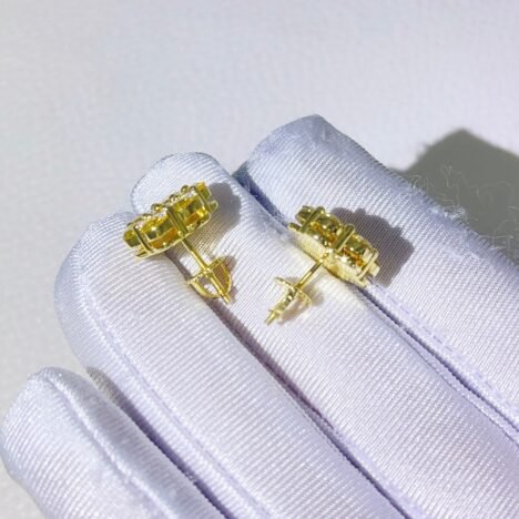 Yellow moisssnite cluster earrings 8mm 12mm sterling silver with gold plated - Image 3