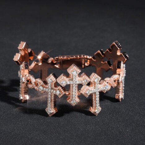 Iced Out VVS Moissanite Infinity Link Cross Bracelet Hip Hop Jewelry - Image 2