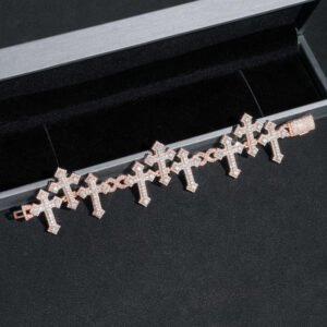 Iced Out VVS Moissanite Infinity Link Cross Bracelet Hip Hop Jewelry - Image 3
