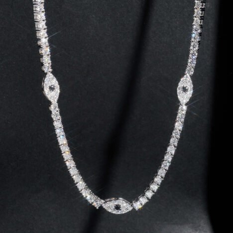 3MM Moissanite Tennis Chain Sterling Silver 925 w/ Evil Eye Charm - Hip Hop Jewelry - Image 4