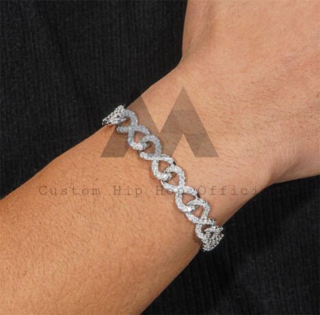 10MM Iced Out Sterling Silver 925 Infinity Link Bracelet Moissanite Hip Hop Jewelry - Image 3