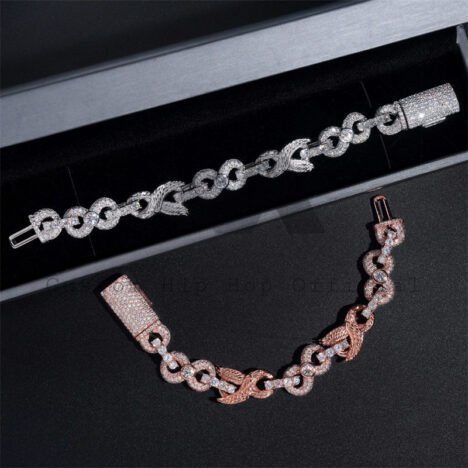 Men's 13MM Iced Out Moissanite Diamond Infinity Link Bracelet with Wing Charm - Image 3