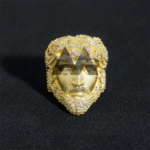 14K Gold Plated Sterling Silver Moissanite Jesus Head Ring - Iced Out Hip Hop Jewelry - Image 3