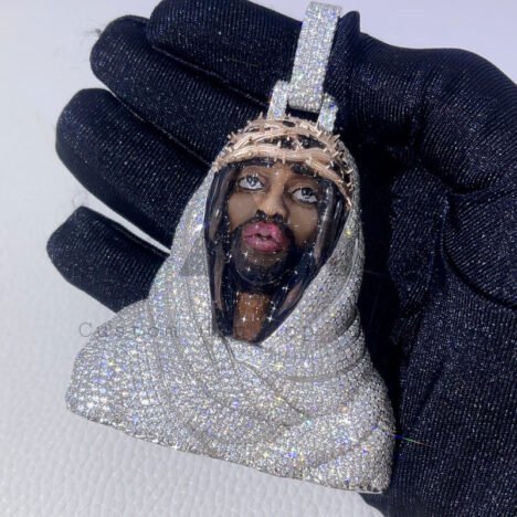 Unique Design VVS Moissanite Diamond Enamel 3D Design Jesus Pendant with 10MM Cuban Chain - Image 4