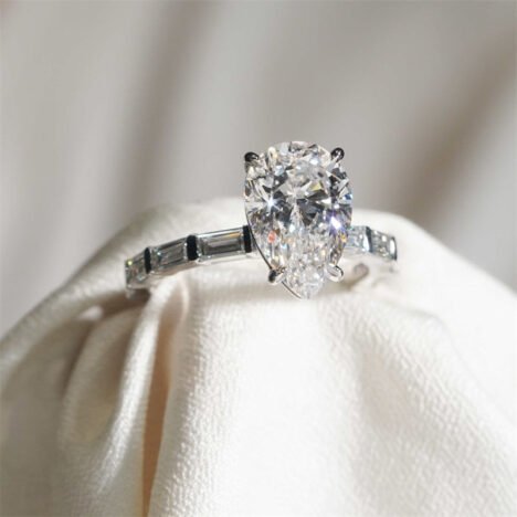 Pear Cut 3.45CT CVD Lab Diamond Engagement Ring in 10K-18K White Gold