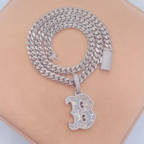 VVS D Color Moissanite Iced Initial Letter Pendant in Sterling Silver - Hip Hop Jewelry - Image 2
