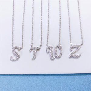 925 Sterling Silver Moissanite Letter Necklace for Women, Cute Hip Hop Style - Image 3