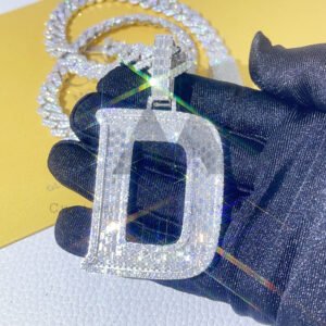 Sterling Silver Iced Out VVS Moissanite Pendant - Hip Hop Jewelry, Baguette Style Letter - Image 2