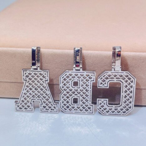 Sterling Silver Baguette Moissanite Initial Pendant - White Gold Plated Hip Hop Jewelry - Image 3