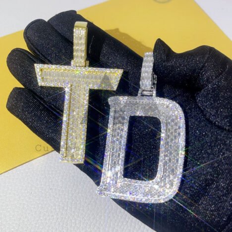 Sterling Silver Iced Out VVS Moissanite Pendant - Hip Hop Jewelry, Baguette Style Letter