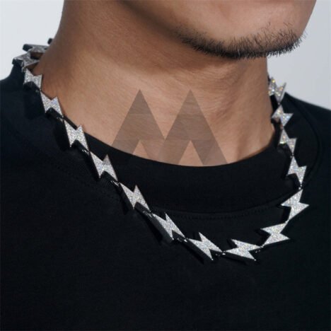 New Arrival 925 Silver Men Rapper Chain Lightening Link Chain Iced Out VVS Moissanite Diamond - Image 3