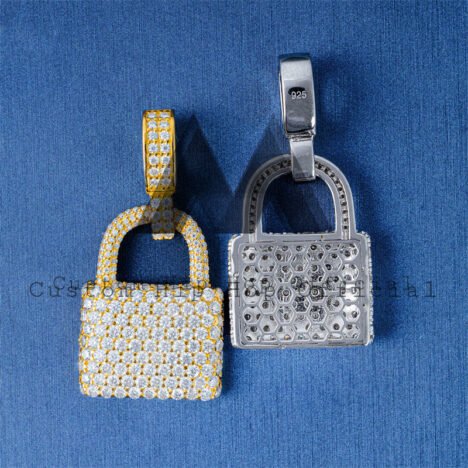 925 Sterling Silver Lock Pendant with Moissanite Diamonds, Hip Hop Jewelry - Image 2