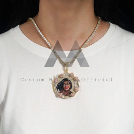 Custom Enamel 2inch Memory Pendant With VVS Moissanite Diamond Fit For 4MM Tennis Chain - Image 2