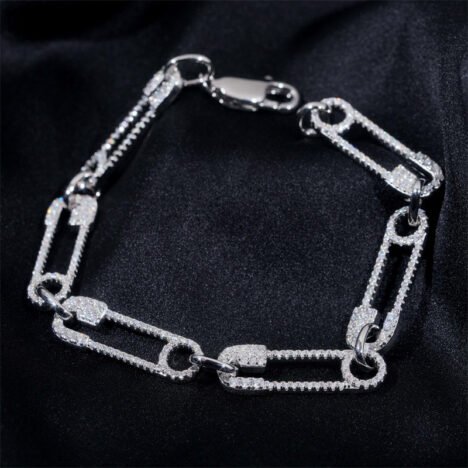 8MM Iced Out Moissanite Diamond Clip Bracelet For Men 925 Silver