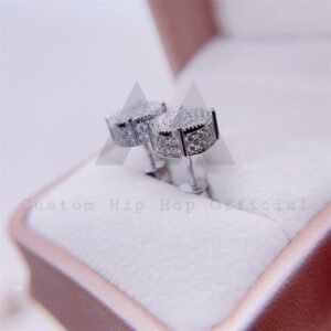 men fashion design 10k gold round iced out pave stud earrings screw back hip hop style - Image 2