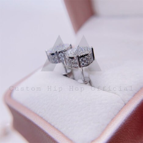 men fashion design 10k gold round iced out pave stud earrings screw back hip hop style - Image 2