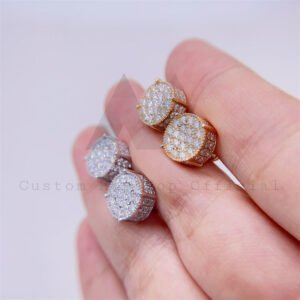 men fashion design 10k gold round iced out pave stud earrings screw back hip hop style - Image 3