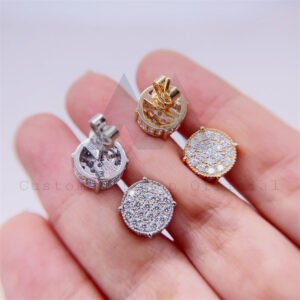 men fashion design 10k gold round iced out pave stud earrings screw back hip hop style - Image 4