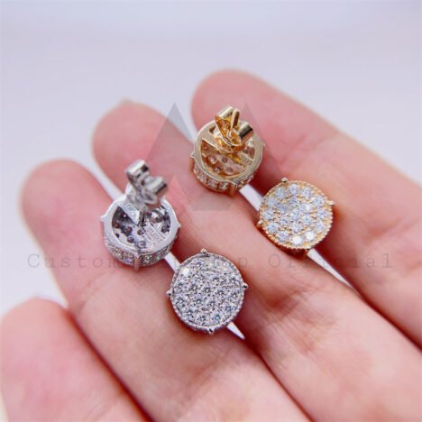 men fashion design 10k gold round iced out pave stud earrings screw back hip hop style - Image 4